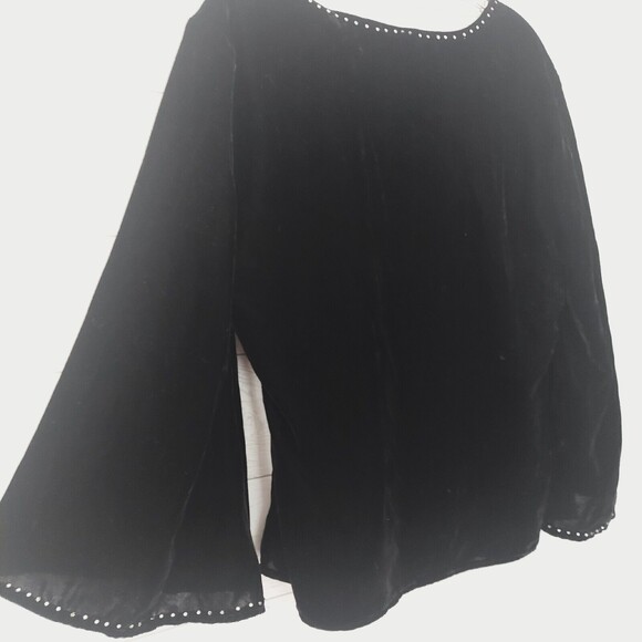 Carole Little Shirt XL Black Velvet Rhinestones Long Sleeve - Defect - Picture 14 of 14